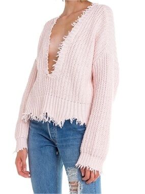 Revolve Wildfox Palmetto Reversible Cotton Distressed Chunky Sweater.
